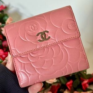Chanel Pink Embossed Calfskin Camellia Compact Wallet 🩷